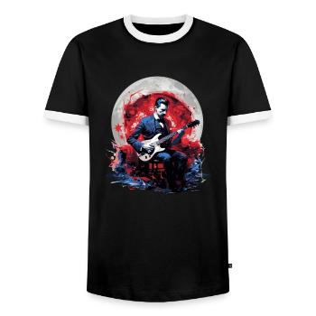 Gitarren E-Gitarren-Saiten E-Gitarre Musiker - Männer Kontrast-T-Shirt - Schwarz/Weiß - Vorne - AI Model Female 172 light (172cm) & AI Model Male 178 light (178cm)