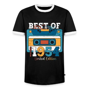 69e anniversaire Cassette Novembre Vintage 1954 - T-shirt contrasté Homme - noir/blanc - Devant - AI Model Female 172 light (172cm) & AI Model Male 178 light (178cm)