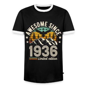 1936 - A legendary year - Men's Ringer Shirt - black/white - Front - AI Model Female 172 light (172cm) & AI Model Male 178 light (178cm)