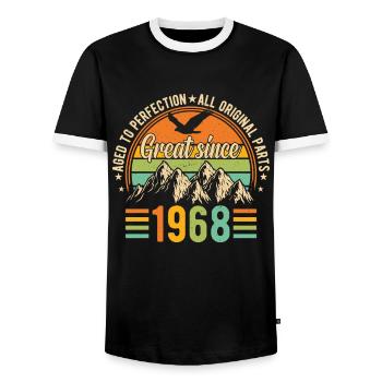 1968 : Joie d’anniversaire rétro intemporelle - T-shirt contrasté Homme - noir/blanc - Devant - AI Model Female 172 light (172cm) & AI Model Male 178 light (178cm)