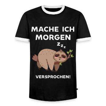Ja mache ich morgen versprochen lustiger Faultier - Männer Kontrast-T-Shirt - Schwarz/Weiß - Vorne - AI Model Female 172 light (172cm) & AI Model Male 178 light (178cm)