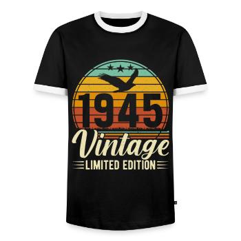 1945 - Ein zeitloses Meisterwerk - Männer Kontrast-T-Shirt - Schwarz/Weiß - Vorne - AI Model Female 172 light (172cm) & AI Model Male 178 light (178cm)