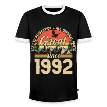 Millésime 1992 – Cadeau légendaire - T-shirt contrasté Homme - noir/blanc - Devant - AI Model Female 172 light (172cm) & AI Model Male 178 light (178cm)