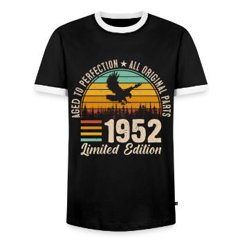 Vintage 1952 - Zeitlose Eleganz zum 72. Geburtstag - Männer Kontrast-T-Shirt - Schwarz/Weiß - Vorne - AI Model Female 172 light (172cm) & AI Model Male 178 light (178cm)