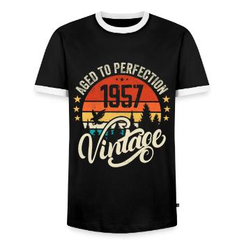 1957 Vintage - Geburtstagsgeschenk 1957 Retro 1957 - Männer Kontrast-T-Shirt - Schwarz/Weiß - Vorne - AI Model Female 172 light (172cm) & AI Model Male 178 light (178cm)