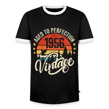 1956 Vintage - Birthday Gift 1956 Retro 1956 - Men's Ringer Shirt - black/white - Front - AI Model Female 172 light (172cm) & AI Model Male 178 light (178cm)