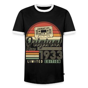 1933 : 90e anniversaire légendaire - T-shirt contrasté Homme - noir/blanc - Devant - AI Model Female 172 light (172cm) & AI Model Male 178 light (178cm)