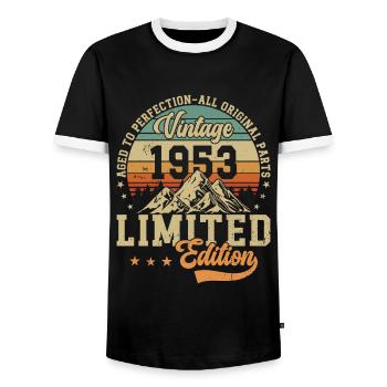 1953: Zeitlose Eleganz - Männer Kontrast-T-Shirt - Schwarz/Weiß - Vorne - AI Model Female 172 light (172cm) & AI Model Male 178 light (178cm)