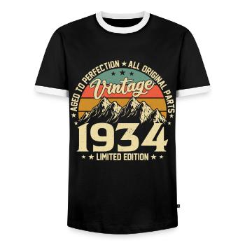 90e anniversaire 1934 - T-shirt contrasté Homme - noir/blanc - Devant - AI Model Female 172 light (172cm) & AI Model Male 178 light (178cm)