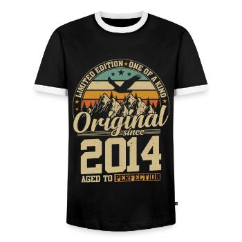 10 ans Vintage Anniversaire 2014 - T-shirt contrasté Homme - noir/blanc - Devant - AI Model Female 172 light (172cm) & AI Model Male 178 light (178cm)