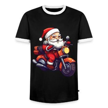 Santa Claus Motorcycle Sunglasses Christmas - Men's Ringer Shirt - black/white - Front - AI Model Female 172 light (172cm) & AI Model Male 178 light (178cm)