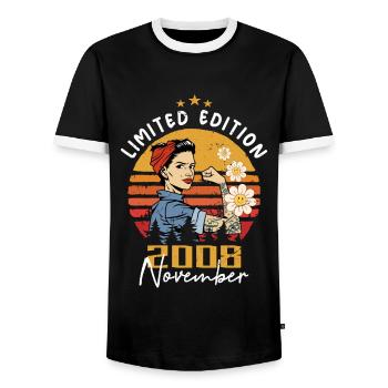 November Vintage 2008 Born Birthday Women - Men's Ringer Shirt - black/white - Front - AI Model Female 172 light (172cm) & AI Model Male 178 light (178cm)