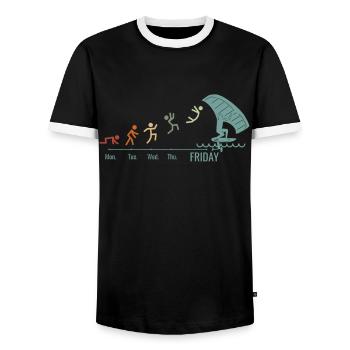 Wingfoil Surfer Wingfoiling Hydrofoil Weekend - Men's Ringer Shirt - black/white - Front - AI Model Female 172 light (172cm) & AI Model Male 178 light (178cm)