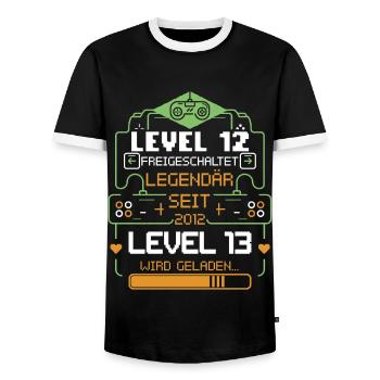 Level 12 Freigeschaltet Level 13 wird geladen - Männer Kontrast-T-Shirt - Schwarz/Weiß - Vorne - AI Model Female 172 light (172cm) & AI Model Male 178 light (178cm)