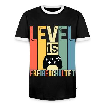 Level 15 ist freigeschaltet Geburtstag 15 Jahre - Männer Kontrast-T-Shirt - Schwarz/Weiß - Vorne - AI Model Female 172 light (172cm) & AI Model Male 178 light (178cm)