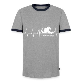 Cryptozoologists Chupacabra Creatures Heartbeat - Men's Ringer Shirt - grey/navy  - Front - AI Model Female 172 light (172cm) & AI Model Male 178 light (178cm)