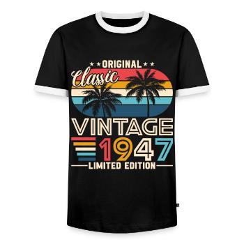 Vintage 77e anniversaire rétro 1947 - T-shirt contrasté Homme - noir/blanc - Devant - AI Model Female 172 light (172cm) & AI Model Male 178 light (178cm)