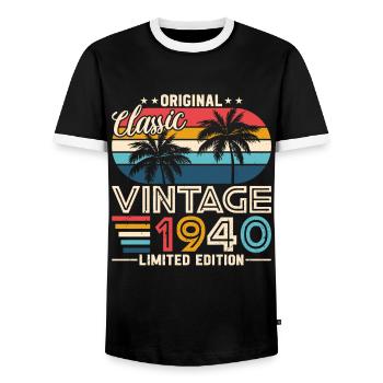 Born in 1940 - Legendary 84th Birthday - Men's Ringer Shirt - black/white - Front - AI Model Female 172 light (172cm) & AI Model Male 178 light (178cm)