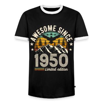 Bonheur d’anniversaire 1950 - T-shirt contrasté Homme - noir/blanc - Devant - AI Model Female 172 light (172cm) & AI Model Male 178 light (178cm)