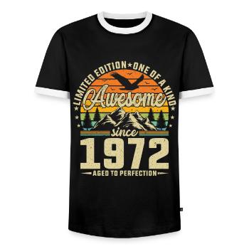 Légendaire 52e anniversaire 1972 - T-shirt contrasté Homme - noir/blanc - Devant - AI Model Female 172 light (172cm) & AI Model Male 178 light (178cm)