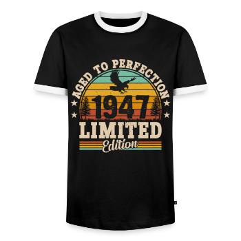 77e anniversaire Vintage rétro cadeau 1947 - T-shirt contrasté Homme - noir/blanc - Devant - AI Model Female 172 light (172cm) & AI Model Male 178 light (178cm)