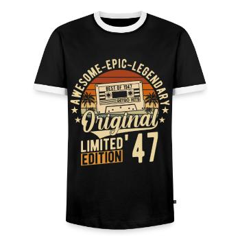 Millésime 1947 joie d’anniversaire - T-shirt contrasté Homme - noir/blanc - Devant - AI Model Female 172 light (172cm) & AI Model Male 178 light (178cm)