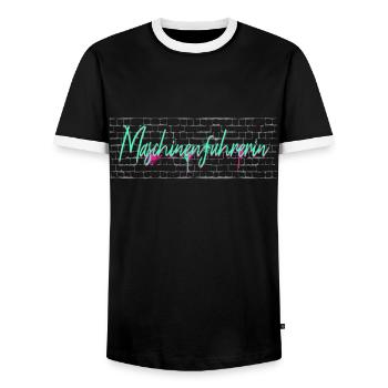 Plant Operator Graduation Gift Machine Operator - Men's Ringer Shirt - black/white - Front - AI Model Female 172 light (172cm) & AI Model Male 178 light (178cm)