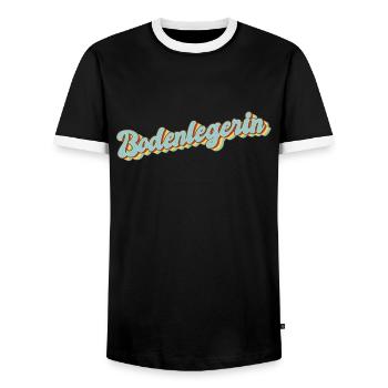 Parkett-Teppich Abschluss-Geschenk Bodenlegerin - Männer Kontrast-T-Shirt - Schwarz/Weiß - Vorne - AI Model Female 172 light (172cm) & AI Model Male 178 light (178cm)