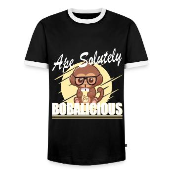 Affe Salutely Bobalicious Boba Teeliebhaber - Männer Kontrast-T-Shirt - Schwarz/Weiß - Vorne - AI Model Female 172 light (172cm) & AI Model Male 178 light (178cm)