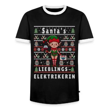 Ugly Weihnachten SANTAS LIEBLINGS Elektrikerin - Männer Kontrast-T-Shirt - Schwarz/Weiß - Vorne - AI Model Female 172 light (172cm) & AI Model Male 178 light (178cm)