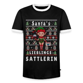 Noël moche SELLIER PRÉFÉRÉ DU PÈRE NOËL - T-shirt contrasté Homme - noir/blanc - Devant - AI Model Female 172 light (172cm) & AI Model Male 178 light (178cm)