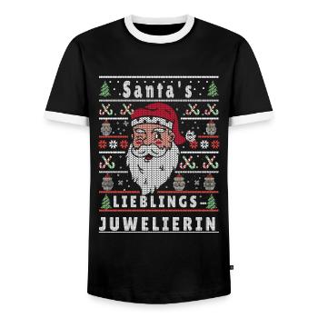 Ugly Christmas SANTA'S FAVORITE JEWELER - Men's Ringer Shirt - black/white - Front - AI Model Female 172 light (172cm) & AI Model Male 178 light (178cm)