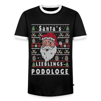 Ugly Christmas SANTA'S FAVORITE PODIATRIST - Men's Ringer Shirt - black/white - Front - AI Model Female 172 light (172cm) & AI Model Male 178 light (178cm)