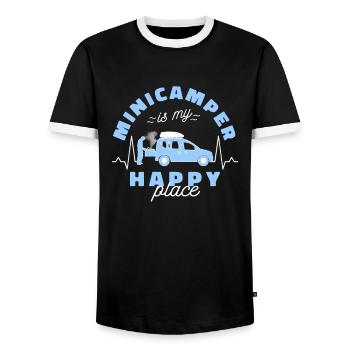 Happy Minicamper Camping-Camper Microcamper - Men's Ringer Shirt - black/white - Front - AI Model Female 172 light (172cm) & AI Model Male 178 light (178cm)