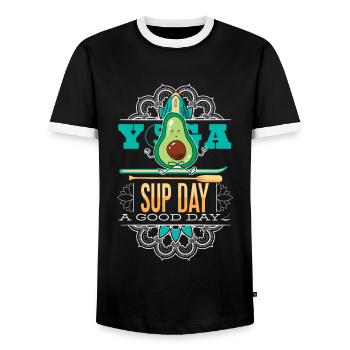 SUP paddleboarding Stand Up Paddle Avocado Yoga - Männer Kontrast-T-Shirt - Schwarz/Weiß - Vorne - AI Model Female 172 light (172cm) & AI Model Male 178 light (178cm)