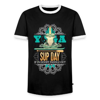 SUP paddleboarding Stand Up Paddle Frog on - Men's Ringer Shirt - black/white - Front - AI Model Female 172 light (172cm) & AI Model Male 178 light (178cm)