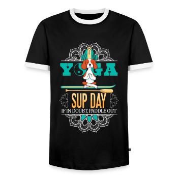 SUP paddleboarding Stand Up Paddle Hunde Yoga - Männer Kontrast-T-Shirt - Schwarz/Weiß - Vorne - AI Model Female 172 light (172cm) & AI Model Male 178 light (178cm)
