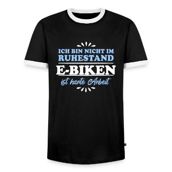 Retirement Pensioner Pensioner E-Biker - Men's Ringer Shirt - black/white - Front - AI Model Female 172 light (172cm) & AI Model Male 178 light (178cm)