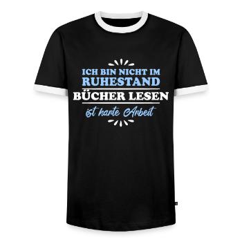 Pensionné de retraite Lecteur de livres de retraité - T-shirt contrasté Homme - noir/blanc - Devant - AI Model Female 172 light (172cm) & AI Model Male 178 light (178cm)