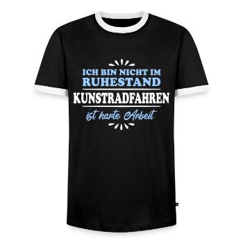 Ruhestand Rentner Pensioner Kunstradfahrer - Männer Kontrast-T-Shirt - Schwarz/Weiß - Vorne - AI Model Female 172 light (172cm) & AI Model Male 178 light (178cm)