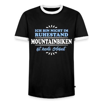 Retirement Pensioner Pensioner Mountain biker - Men's Ringer Shirt - black/white - Front - AI Model Female 172 light (172cm) & AI Model Male 178 light (178cm)