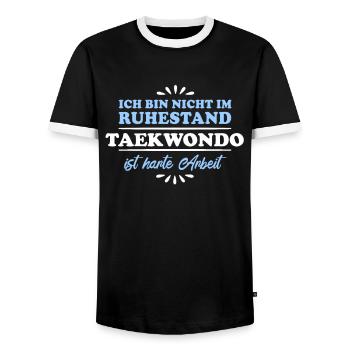 Ruhestand Rentner Pensioner Taekwondo - Männer Kontrast-T-Shirt - Schwarz/Weiß - Vorne - AI Model Female 172 light (172cm) & AI Model Male 178 light (178cm)