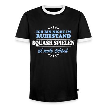 Joueur de squash retraité retraité - T-shirt contrasté Homme - noir/blanc - Devant - AI Model Female 172 light (172cm) & AI Model Male 178 light (178cm)