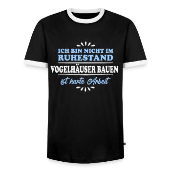 Ruhestand Rentner Pensioner Vogelhäuser-Schreiner - Männer Kontrast-T-Shirt - Schwarz/Weiß - Vorne - AI Model Female 172 light (172cm) & AI Model Male 178 light (178cm)