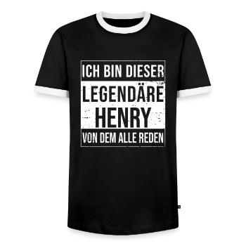 I'm this legendary for Henry - Men's Ringer Shirt - black/white - Front - AI Model Female 172 light (172cm) & AI Model Male 178 light (178cm)