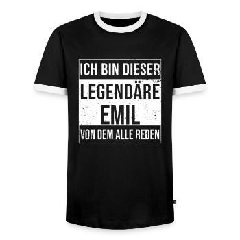 I'm this legendary for Emil - Men's Ringer Shirt - black/white - Front - AI Model Female 172 light (172cm) & AI Model Male 178 light (178cm)
