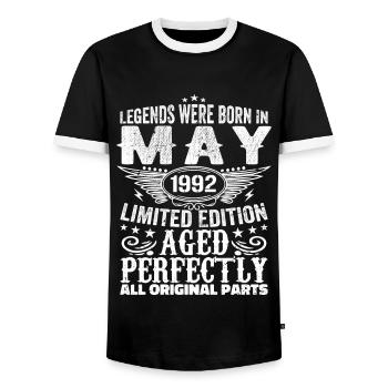May 1992 Birthday Present May 1992 May - Men's Ringer Shirt - black/white - Front - AI Model Female 172 light (172cm) & AI Model Male 178 light (178cm)