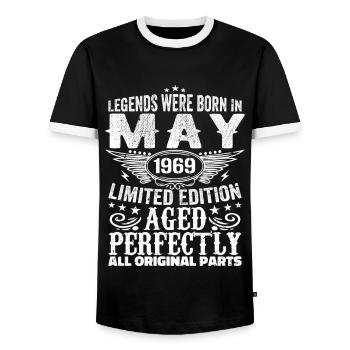 Mai 1969 Cadeau d’anniversaire Mai 1969 Mai - T-shirt contrasté Homme - noir/blanc - Devant - AI Model Female 172 light (172cm) & AI Model Male 178 light (178cm)