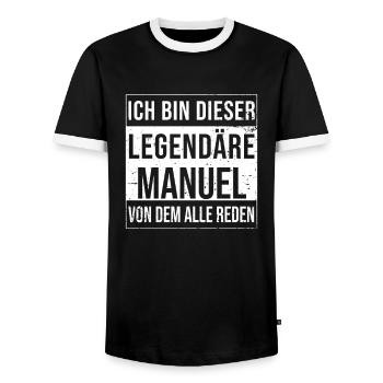 I'm this legendary for Manuel - Men's Ringer Shirt - black/white - Front - AI Model Female 172 light (172cm) & AI Model Male 178 light (178cm)