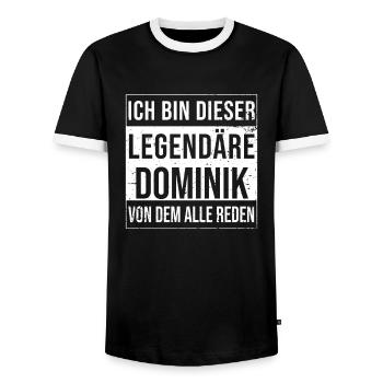 I'm this legendary for Dominik - Men's Ringer Shirt - black/white - Front - AI Model Female 172 light (172cm) & AI Model Male 178 light (178cm)